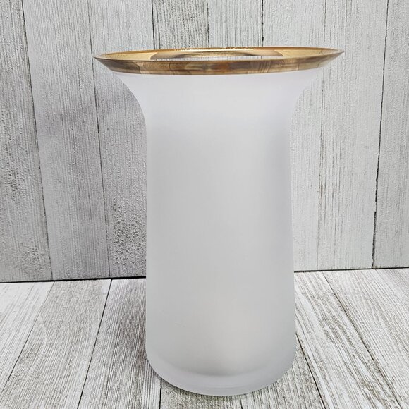 VTG Bohemia Handmade Crystalex Frosted Glass Vase Gold Trim 8.25'' Tall - Picture 4 of 10